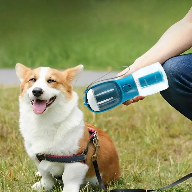 3-in-1 Portable Pet Water Bottle with Food Container & Waste Bag Holder – Leak-Proof Travel Bottle for Dogs & Cats