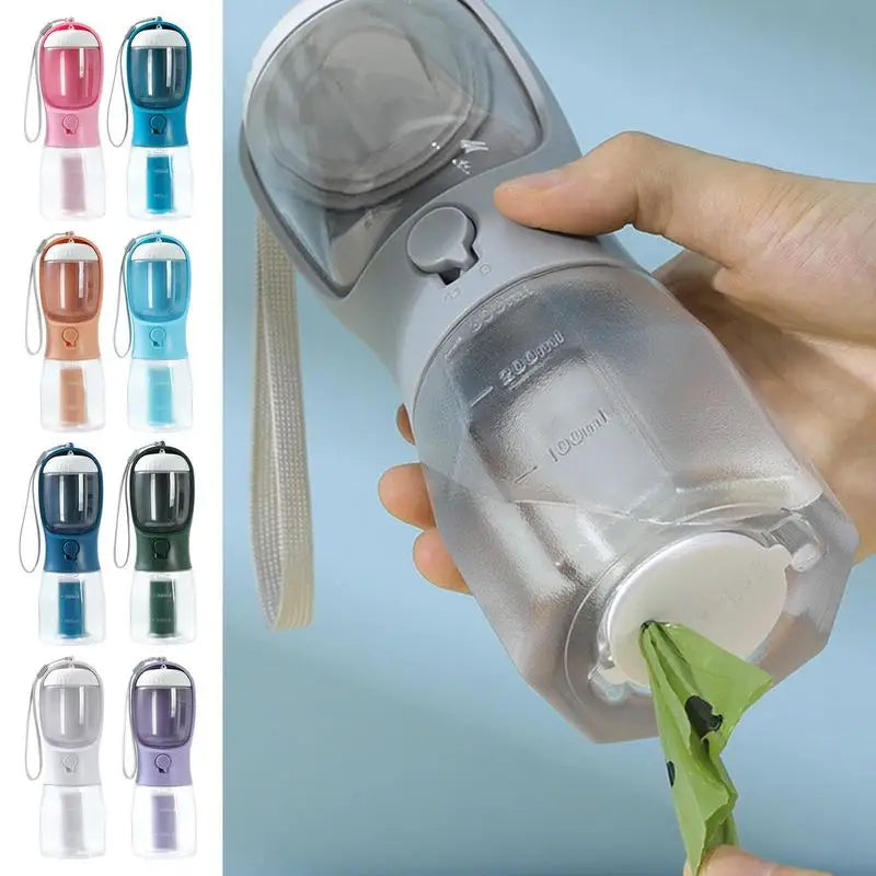 3-in-1 Portable Pet Water Bottle with Food Container & Waste Bag Holder – Leak-Proof Travel Bottle for Dogs & Cats